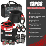 X-BULL 13-Piece 4WD Recovery Kit with Kinetic Rope, Snatch Strap, Soft Shackles, and Winch Accessories - Side View