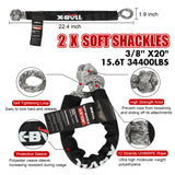 X-BULL 13-Piece 4WD Recovery Kit with Kinetic Rope, Snatch Strap, Soft Shackles, and Winch Accessories - Low Angle