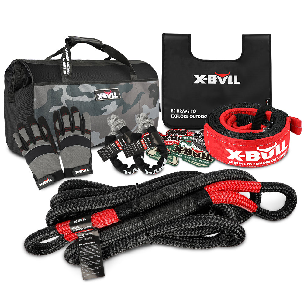 X-BULL Ultimate Off-Road Recovery Kit: Kinetic Recovery Rope, Snatch Strap & 2 Recovery Tracks for 4WD Adventures