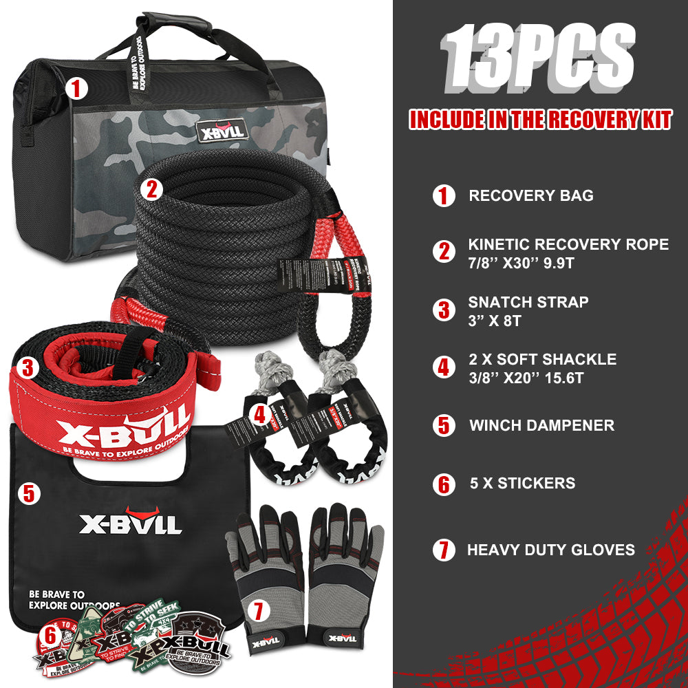 X-BULL Ultimate Off-Road Recovery Kit: Kinetic Recovery Rope, Snatch Strap & 2 Recovery Tracks for 4WD Adventures