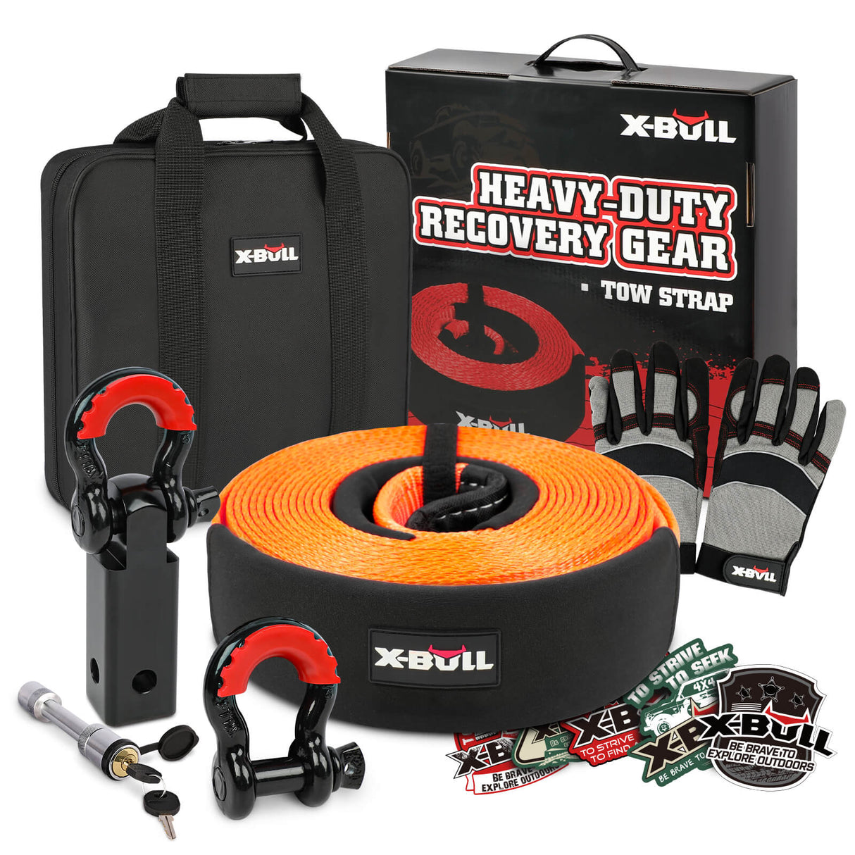 X-BULL Complete Off-Road Recovery Gear Kit with Snatch Strap, Hitch Receiver, and Shackles