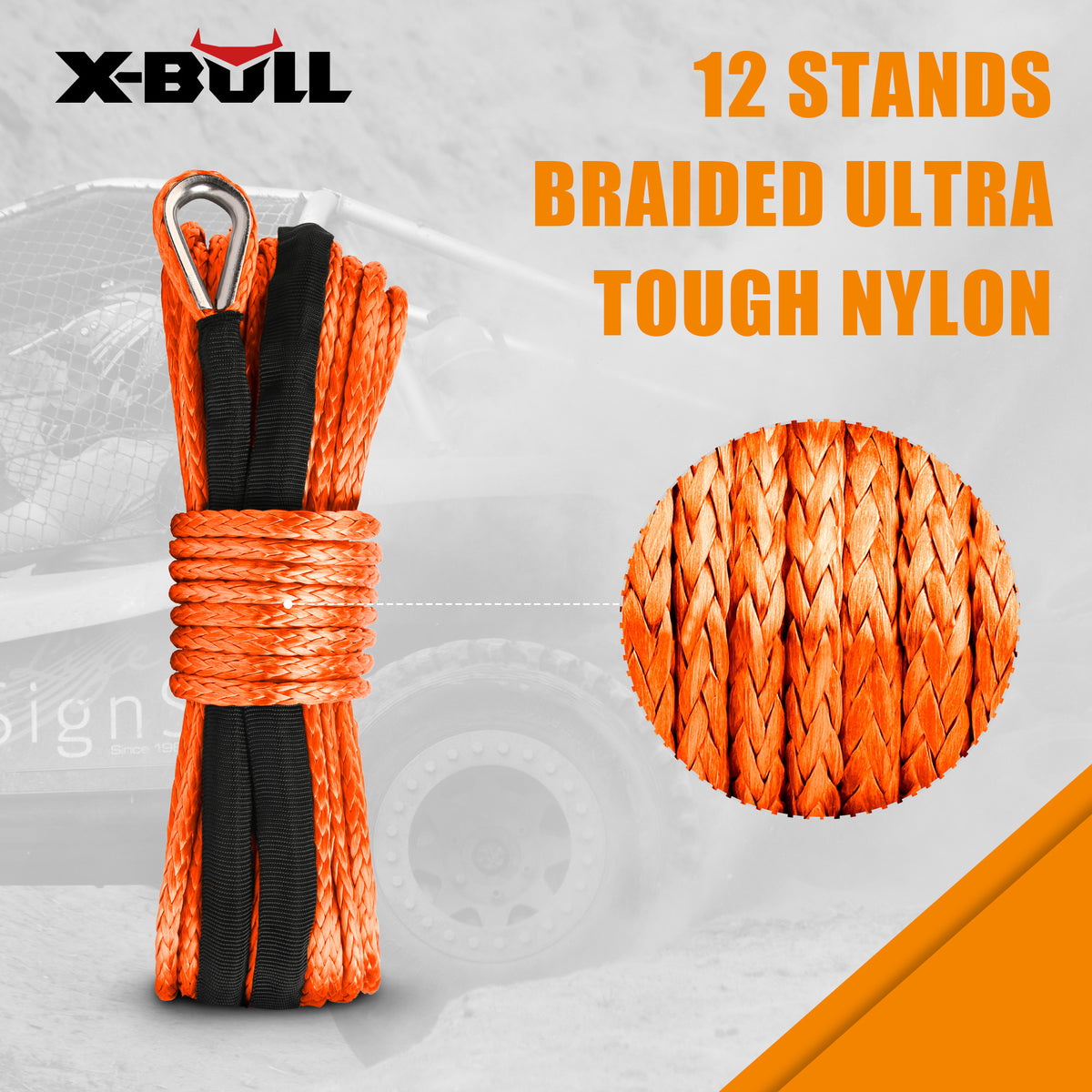 X-BULL Dyneema Synthetic Rope Winch Cable SK75 5.5MM x 13M Car Tow Recovery Strap
