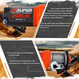 ZESUPER Electric Winch 2500LBS/1134KG 12V 15.2M Steel Cable ATV UTV 4WD 4X4 Boat - Top-Down View