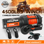 ZESUPER 4500lb 12V electric winch with nylon rope, black steel shell
