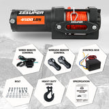 ZESUPER 4500LB 12V Electric Winch with Wireless Remote for ATV, UTV, and Boat Trailers - Front View