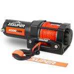 ZESUPER 4500lb 12V electric winch with nylon rope, black steel shell, 3 stage planetary gear train