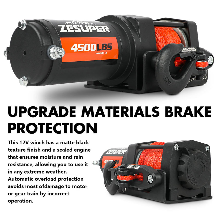 ZESUPER 4500lb 12V electric winch with nylon rope, black steel shell, image 11
