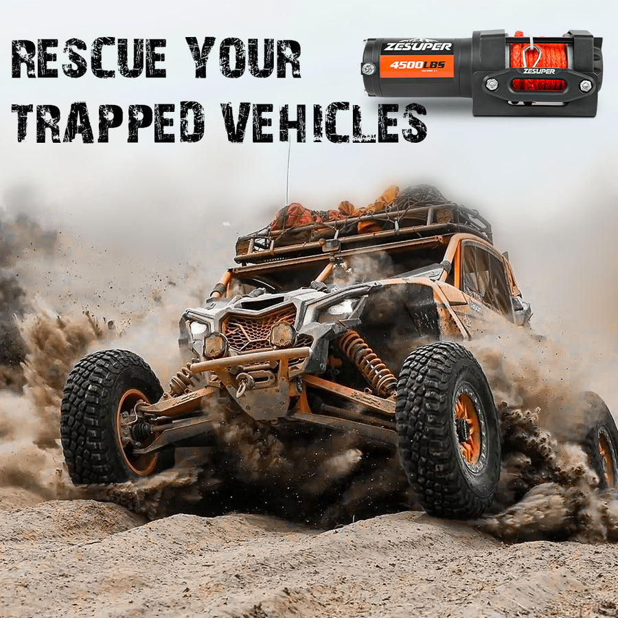 ZESUPER 4500lb 12V electric winch with nylon rope, black steel shell, image 12