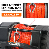 ZESUPER 4500lb Electric Winch 12V Synthetic Rope Boat Winch ATV Winch Kit Boat Winch UTV 4WD Wireless RemoteX2 Black - Rear View