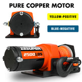 ZESUPER 12V Electric Winch 2500lbs Synthetic Rope Wireless Remote ATV UTV BOAT - Top-Down View