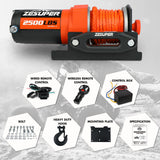 2500LBS Electric Winch Wireless Remote Synthetic Rope Wireless Remote ATV UTV BOAT - Front View
