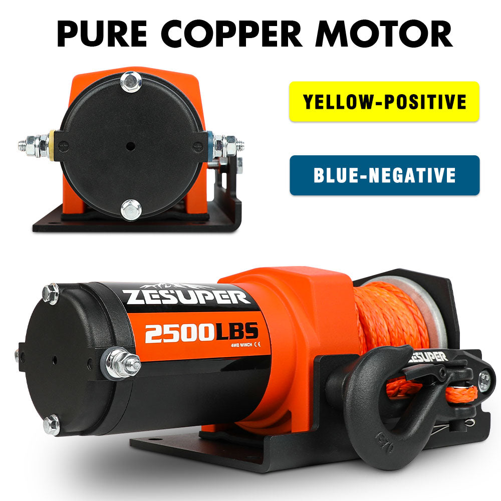 2500LBS Electric Winch Wireless Remote Synthetic Rope Wireless Remote ATV UTV BOAT