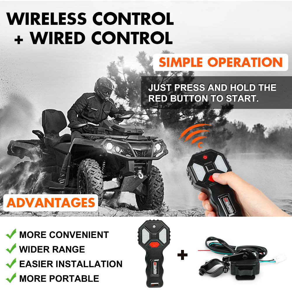 2500LBS Electric Winch Wireless Remote Synthetic Rope Wireless Remote ATV UTV BOAT