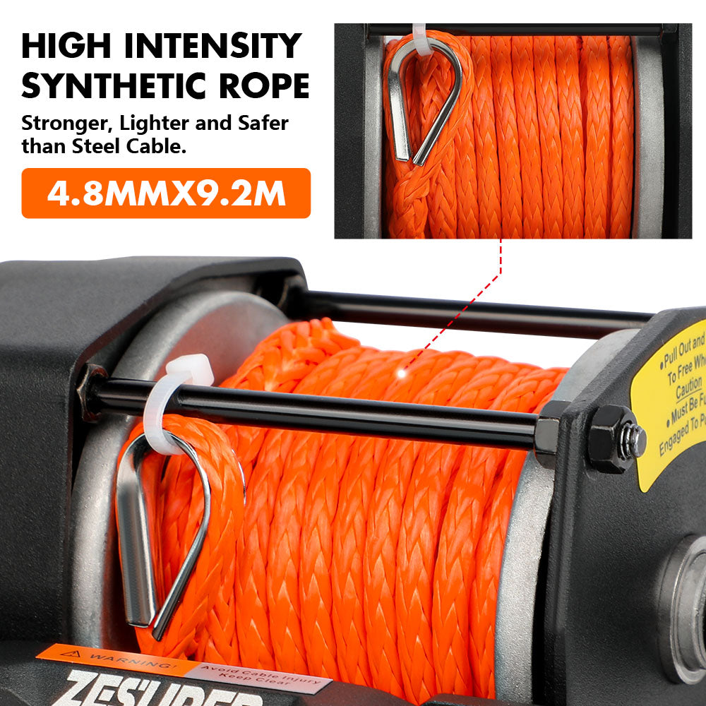 ZESUPER 12V Electric Winch 3000lbs Synthetic Rope Wireless Remote ATV UTV BOAT