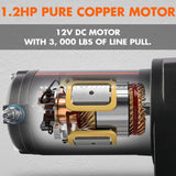 ZESUPER 12V Electric Winch 3000lbs Synthetic Rope Wireless Remote ATV UTV BOAT - 45-Degree Angle