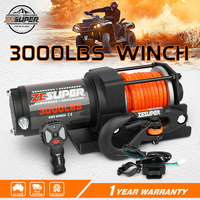 ZESUPER 12V Electric Winch 3000lbs Synthetic Rope Wireless Remote ATV UTV BOAT