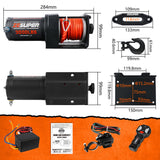 ZESUPER 12V Electric Winch 3000lbs Synthetic Rope Wireless Remote ATV UTV BOAT - Front View