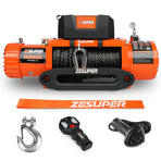 ZESUPER 12V electric winch 14500lbs with synthetic rope and fairlead