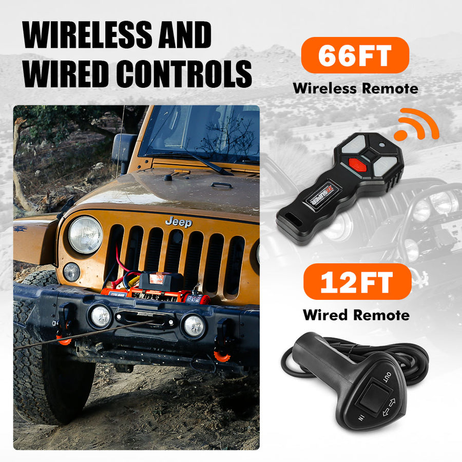 ZESUPER 12V electric winch 14500lbs with synthetic rope and fairlead, image 7