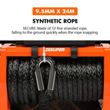 ZESUPER 14500lbs Electric Winch 12V Synthetic Rope Wireless Remote 4X4 4WD Car - 45-Degree Angle