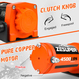 ZESUPER 12V Electric Winch 4500lb Synthetic Rope Boat Winch ATV Winch Trailer Winch 4WD - Side View