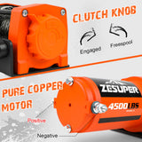 4500lb Electric Winch 12V Synthetic Rope Wireless RemoteX2 ATV Winch Kit Boat Winch UTV 4WD Orange - Side View