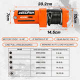 4500lb Electric Winch 12V Synthetic Rope Wireless RemoteX2 ATV Winch Kit Boat Winch UTV 4WD Orange
