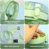 Clear Large Water Bottle Water Jug with Adjustable Shoulder Strap - Green - 45-Degree Angle