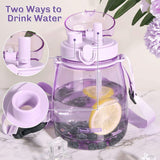 Clear Large Water Bottle Water Jug with Adjustable Shoulder Strap - Purple - Top-Down View
