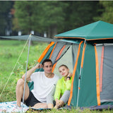 Instant Pop Up Tent For Hiking 2/3/4 Person Camping Tents, Waterproof Windproof Family Tent With Top Rainfly, Easy Set Up, Portable With Carry Bag, With UV Protection  / GREEN-ORANGE - Low Angle