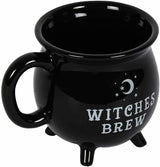 Witches Brew Black Cauldron Coffee Mug Cup With Moon & Stars - Top-Down View