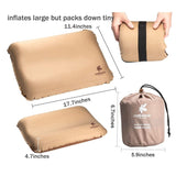 Self Inflating Camping Pillow with Ergonomic 3D Support - Gold - Front View