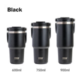750ML Black Stainless Steel Travel Mug with Leak-proof 2-in-1 Straw and Sip Lid, Vacuum Insulated Coffee Mug for Car, Office, Perfect Gifts, Keeps Liquids Hot or Cold - Front View