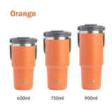 750ML Orange Stainless Steel Travel Mug with Leak-proof 2-in-1 Straw and Sip Lid, Vacuum Insulated Coffee Mug for Car, Office, Perfect Gifts, Keeps Liquids Hot or Cold - Front View