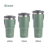 900ML Green Stainless Steel Travel Mug with Leak-proof 2-in-1 Straw and Sip Lid, Vacuum Insulated Coffee Mug for Car, Office, Perfect Gifts, Keeps Liquids Hot or Cold - Front View