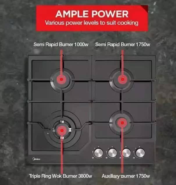 Gas Glass Cooktop 60cm Black, image 3