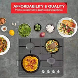 Gas Glass Cooktop 60cm Black - 45-Degree Angle