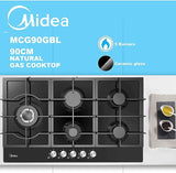 Gas Glass Cooktop 90cm Black - Front View