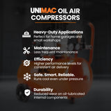 UNIMAC 24L 2.0HP Air Compressor, Direct Drive, 2 Couplers for Airtools Tyre Inflation, Portable, Electric - Close-Up Angle