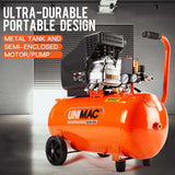 UNIMAC Portable Electric Air Compressor, 50L 3HP Direct Drive, Includes 5pc Air Tool Kit - Front View