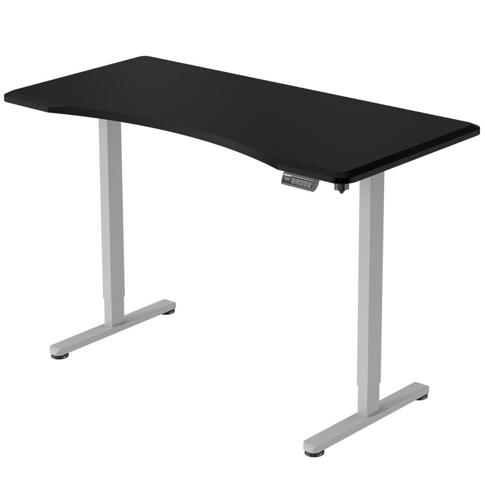 FORTIA Sit To Stand Up Standing Desk 150x68cm 72-118cm Electric Height Adjustable Ergonomically Curved Edge 50kg Rated Black/Silver Frame