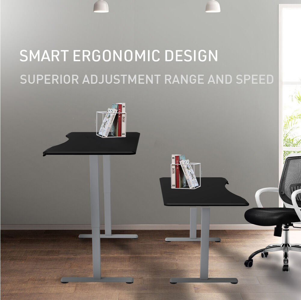 FORTIA Sit To Stand Up Standing Desk 150x68cm 72-118cm Electric Height Adjustable Ergonomically Curved Edge 50kg Rated Black/Silver Frame