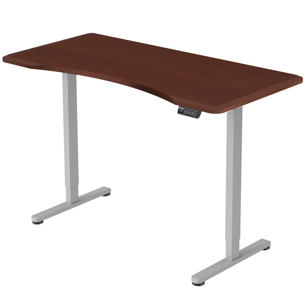 FORTIA Sit To Stand Up Standing Desk 150x68cm 72-118cm Electric Height Adjustable Ergonomically Curved Edge 50kg Rated Walnut Style/Silver Frame