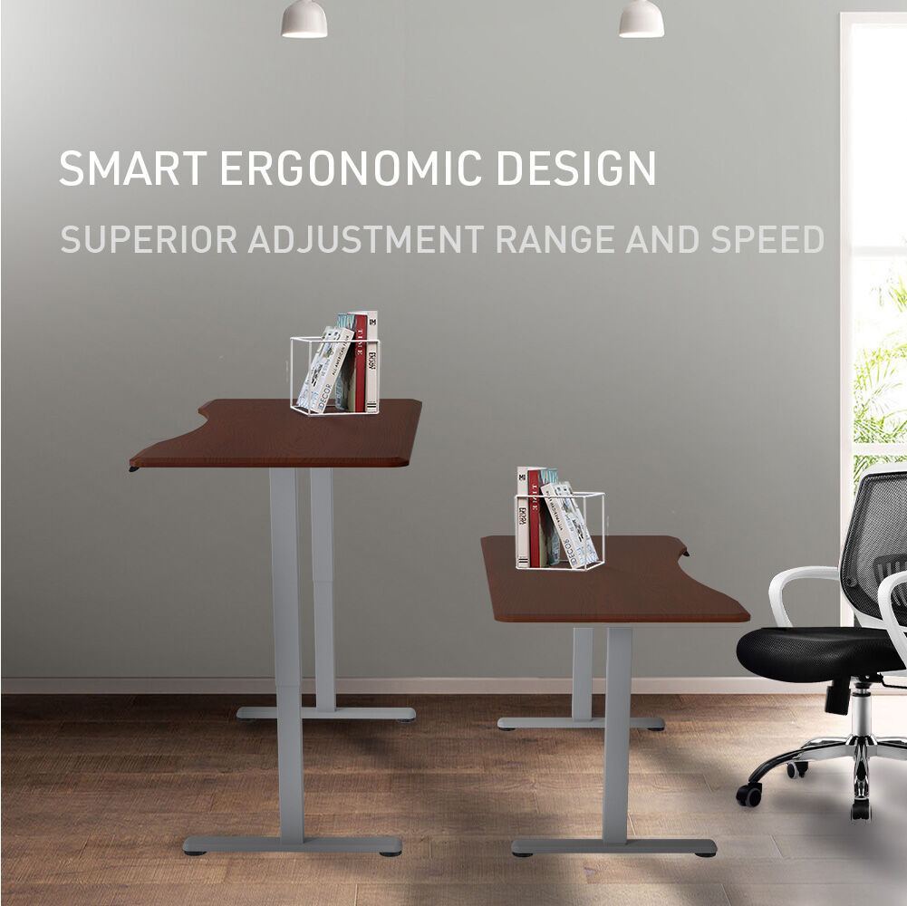 FORTIA Sit To Stand Up Standing Desk 150x68cm 72-118cm Electric Height Adjustable Ergonomically Curved Edge 50kg Rated Walnut Style/Silver Frame