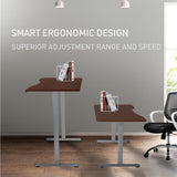 FORTIA Sit To Stand Up Standing Desk 150x68cm 72-118cm Electric Height Adjustable Ergonomically Curved Edge 50kg Rated Walnut Style/Silver Frame - Front View