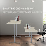 FORTIA Sit To Stand Up Standing Desk 150x68cm 72-118cm Electric Height Adjustable Ergonomically Curved Edge 50kg Rated White Oak Style/Silver Frame - Front View