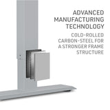 FORTIA Sit To Stand Up Standing Desk 150x68cm 72-118cm Electric Height Adjustable Ergonomically Curved Edge 50kg Rated White Oak Style/Silver Frame - Low Angle