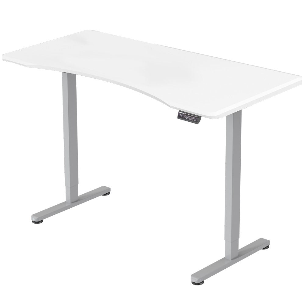 FORTIA Sit To Stand Up Standing Desk 150x68cm 72-118cm Electric Height Adjustable Ergonomically Curved Edge 50kg Rated White/Silver Frame