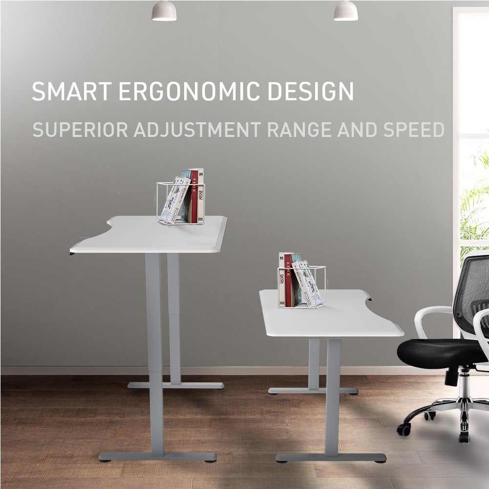 FORTIA Sit To Stand Up Standing Desk 150x68cm 72-118cm Electric Height Adjustable Ergonomically Curved Edge 50kg Rated White/Silver Frame