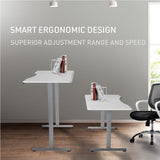 FORTIA Sit To Stand Up Standing Desk 150x68cm 72-118cm Electric Height Adjustable Ergonomically Curved Edge 50kg Rated White/Silver Frame - Front View